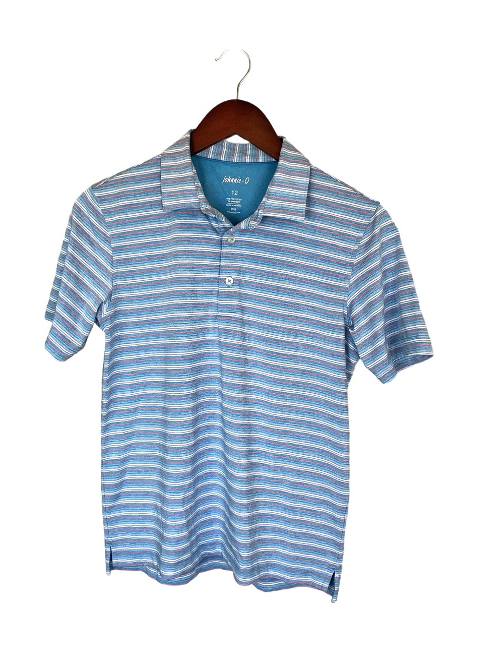 Boy’s johnnie-O Light Blue & White Striped Astrid Jr Polo EUC